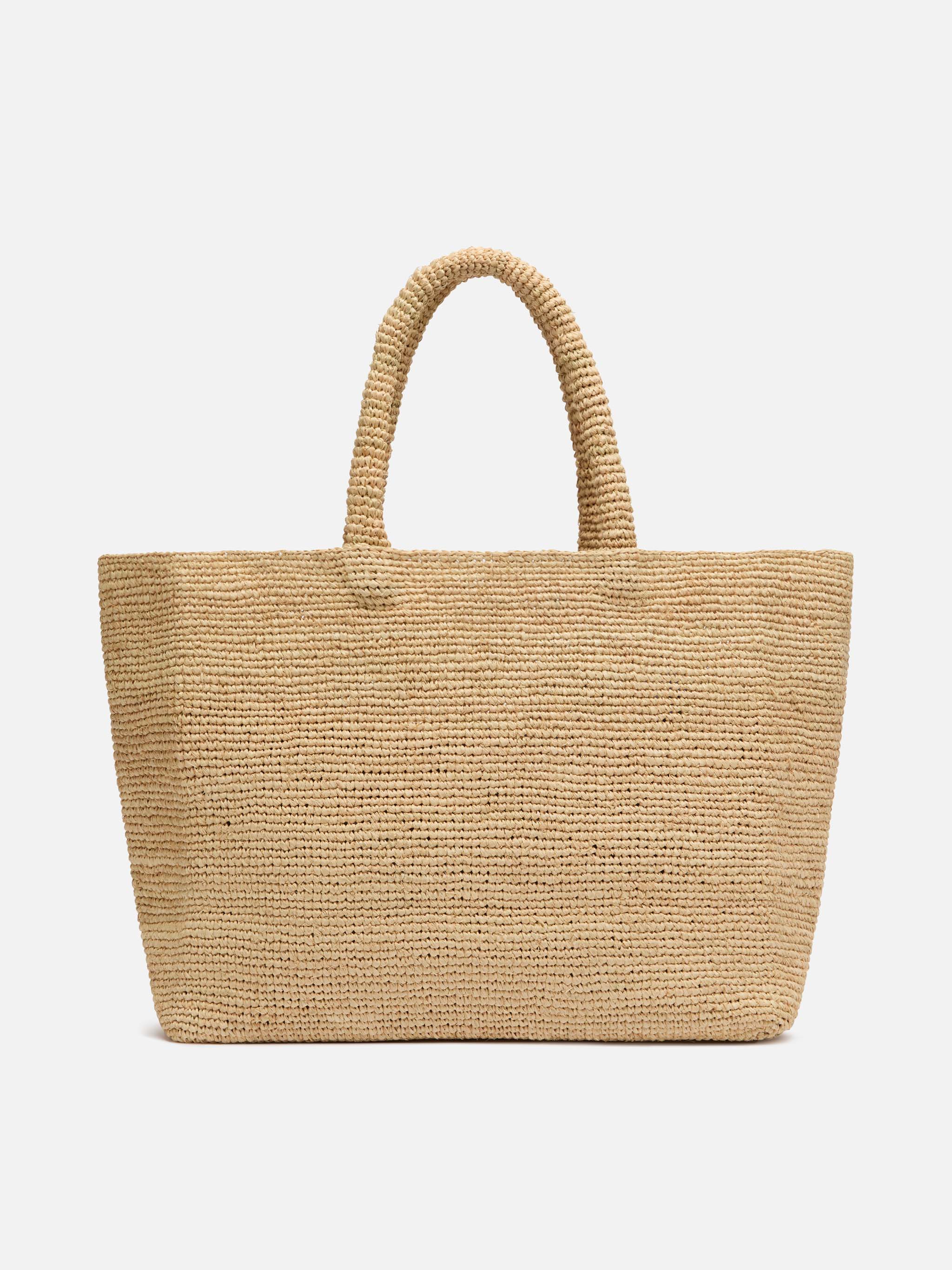 Beige Raffia Beach bag with cotton pouch and Mykonos embroidery - Image 5