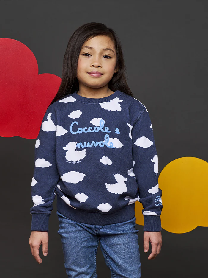 Kid crewneck blue sweatshirt with Coccole e nuvole embroidery | COCCOLEBIMBI SPECIAL EDITION - Image 6