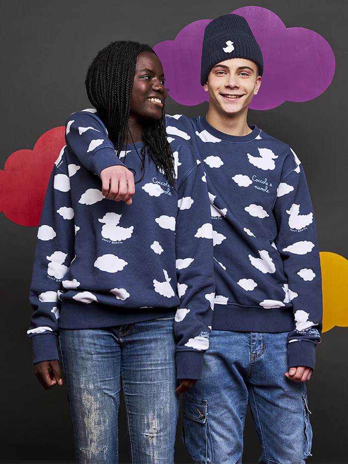 Kid crewneck blue sweatshirt with Coccole e nuvole embroidery | COCCOLEBIMBI SPECIAL EDITION - Image 7