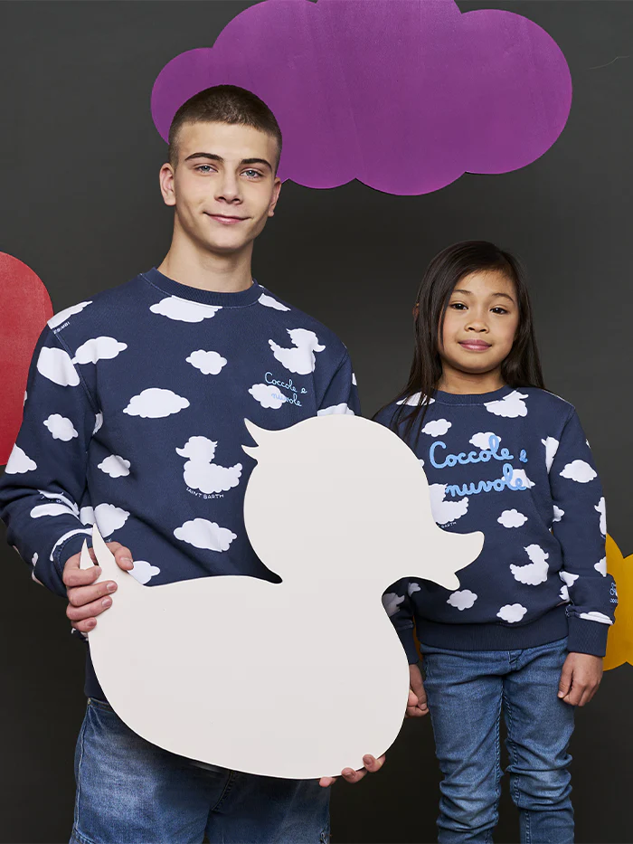 Kid crewneck blue sweatshirt with Coccole e nuvole embroidery | COCCOLEBIMBI SPECIAL EDITION - Image 8