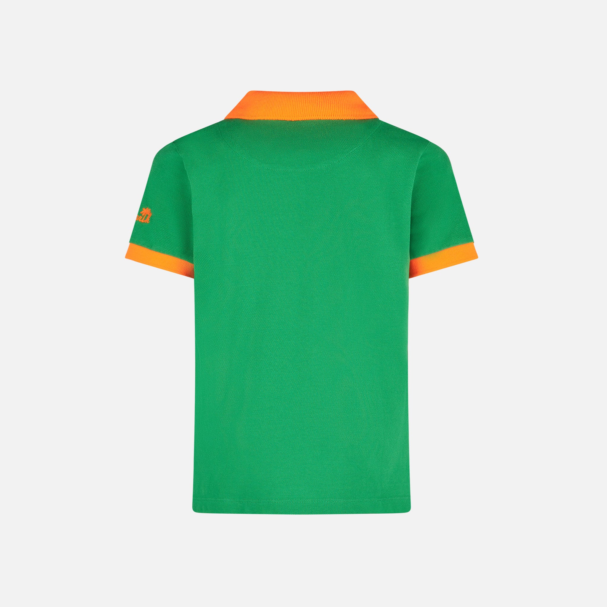Boy green piquet polo with orange St. Barth logo - Image 3