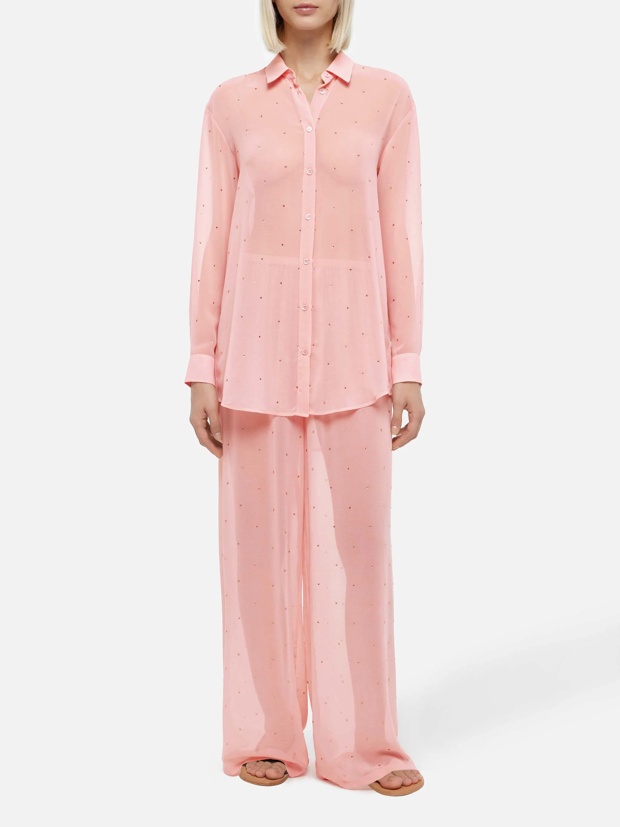 Brigitte pink georgette shirt with rhinestone embellishments - Image 3