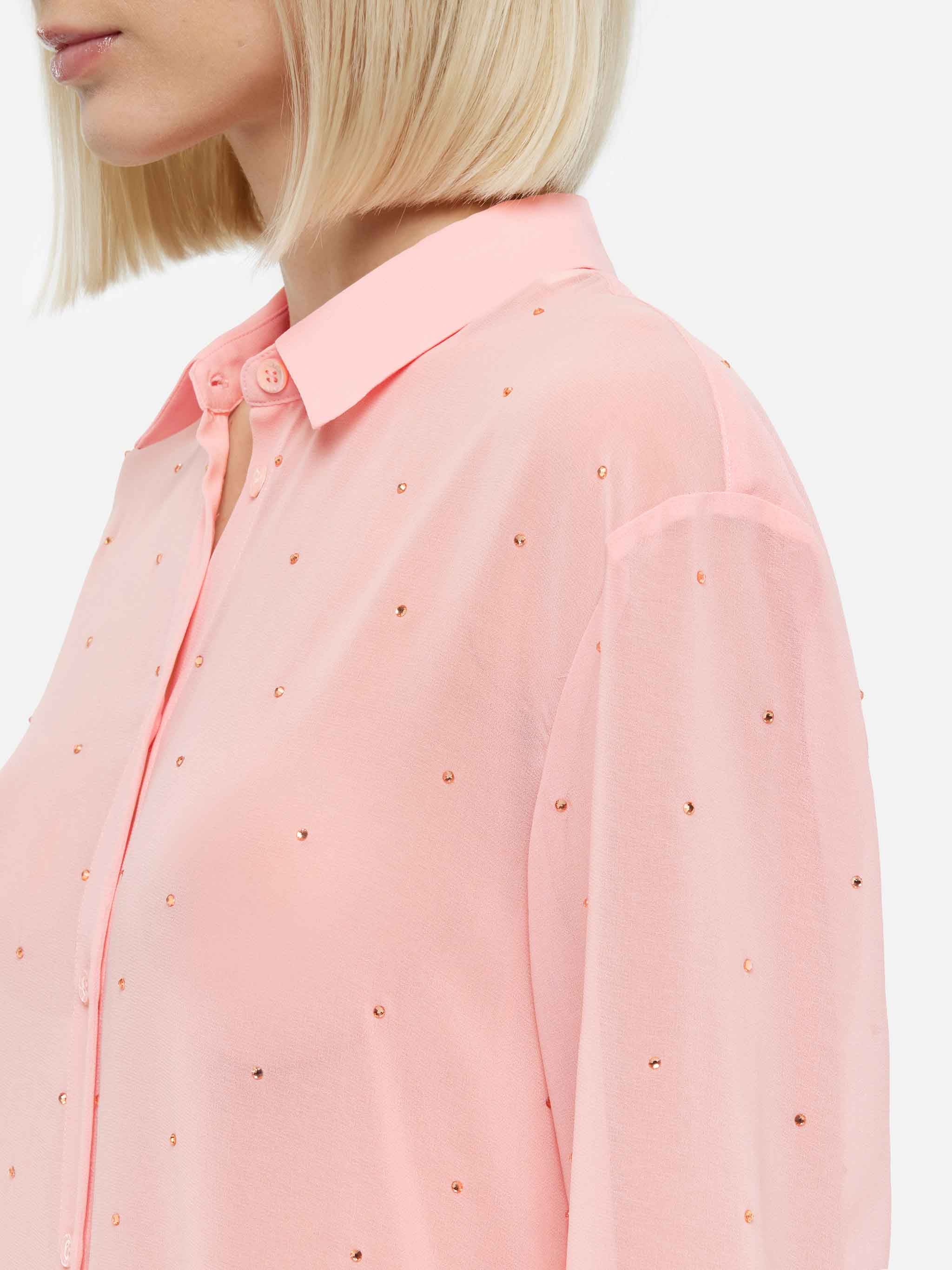 Brigitte pink georgette shirt with rhinestone embellishments - Image 4