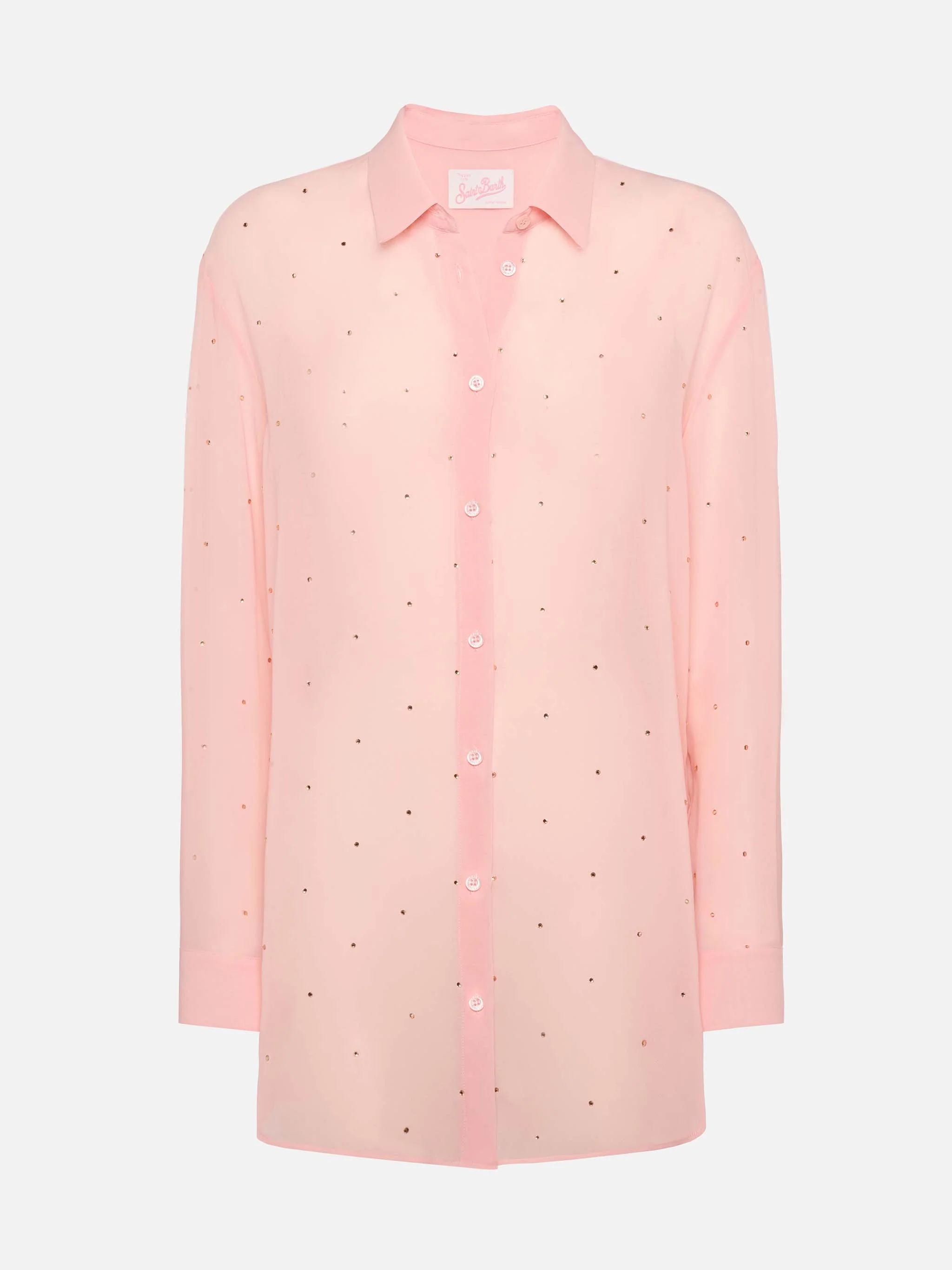 Brigitte pink georgette shirt with rhinestone embellishments - Image 5