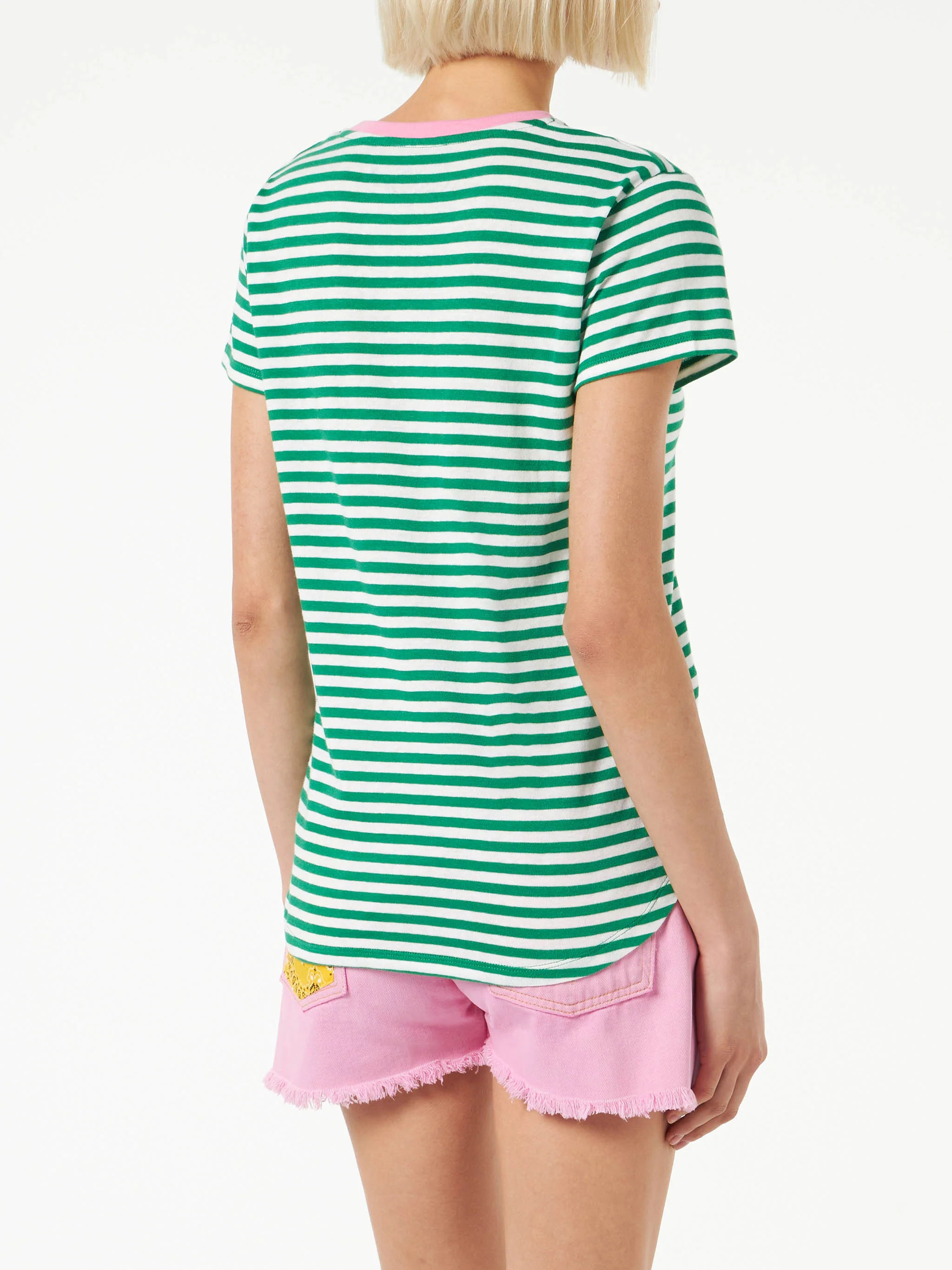 Green cotton t-shirt with Madame à la plage embroidery - Image 3