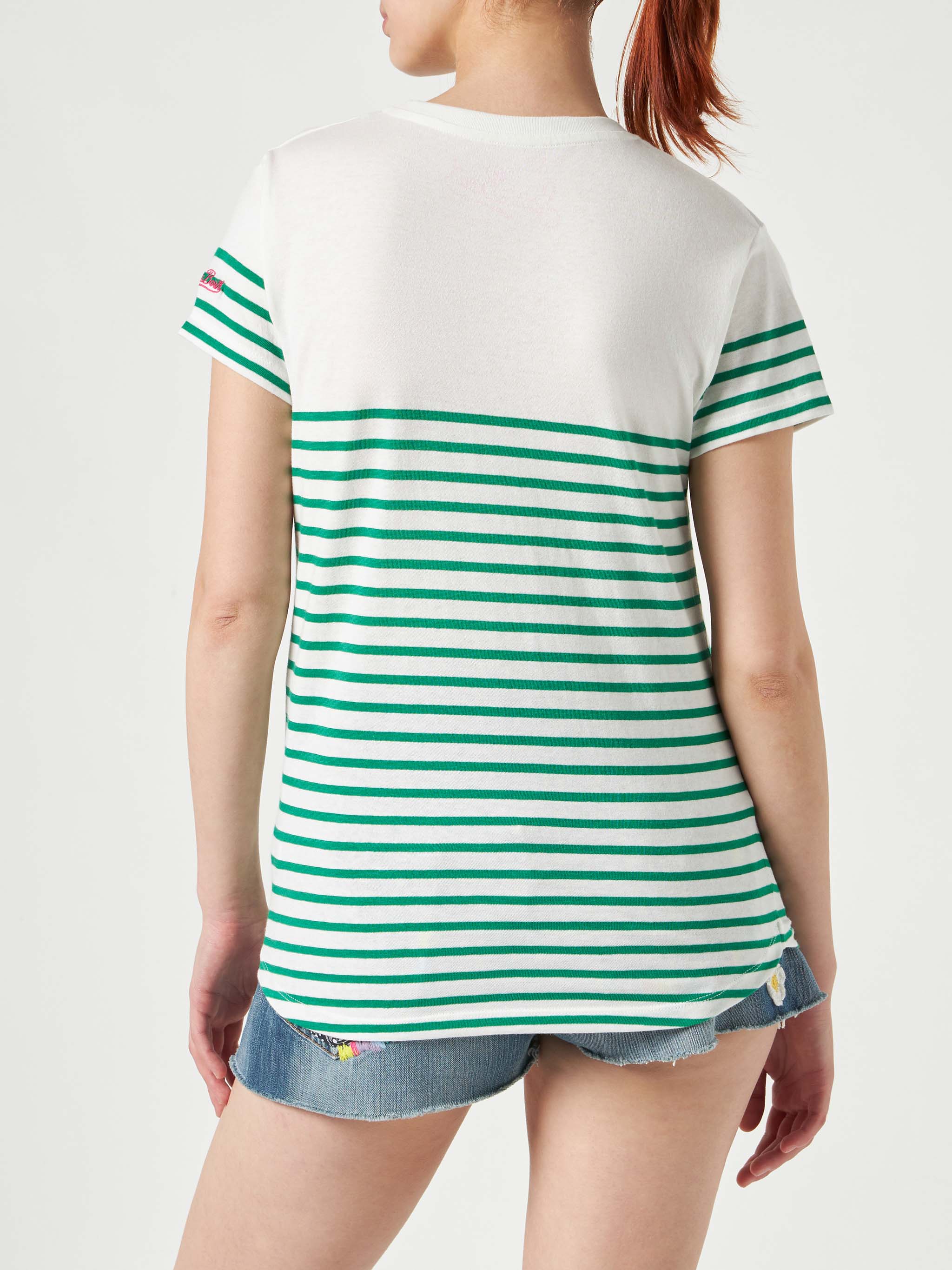 Green striped cotton t-shirt with St. Barth embroidery - Image 3