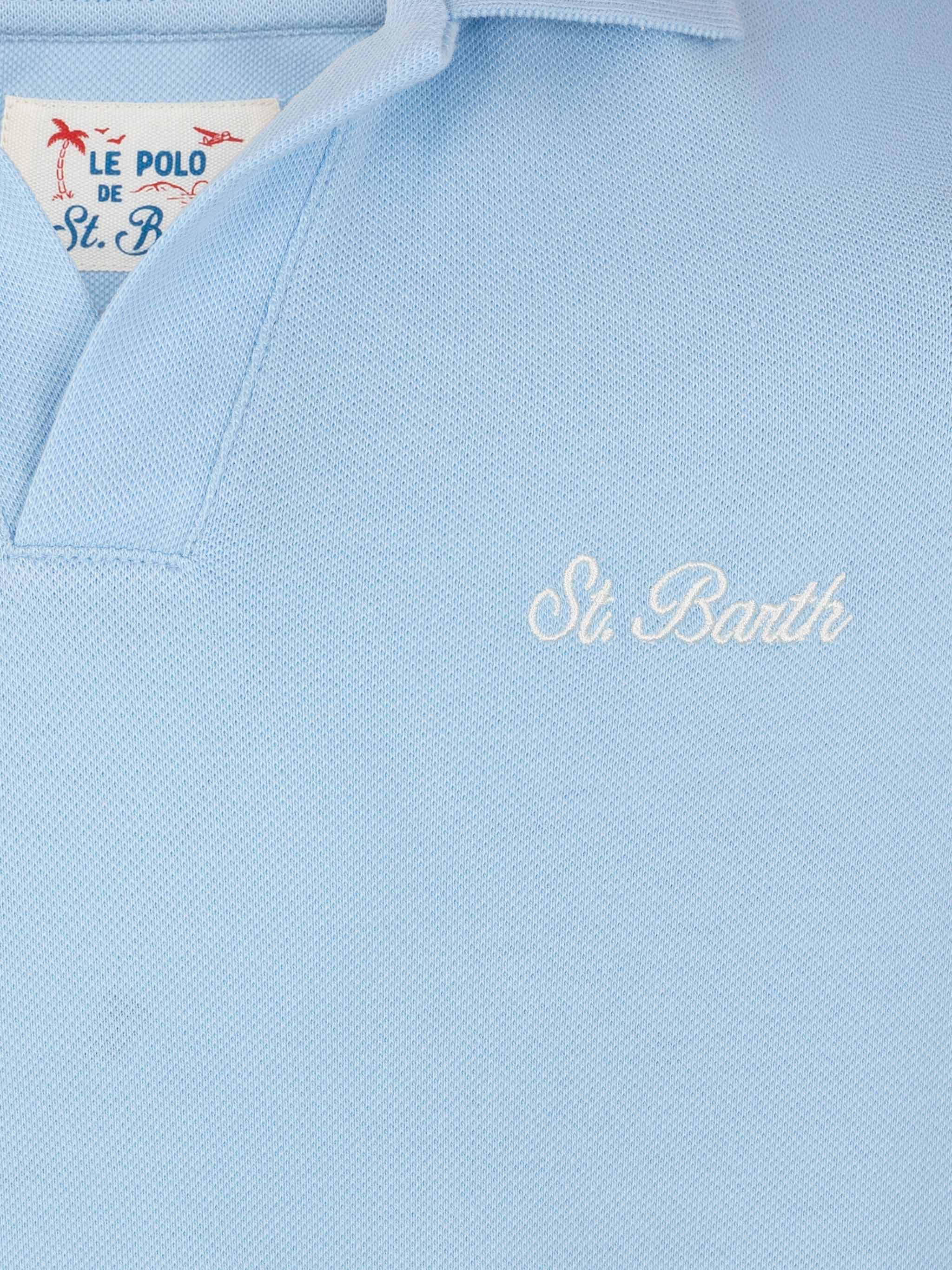 Light blue cotton piquet buttonless polo shirt Charles Jr - Image 3