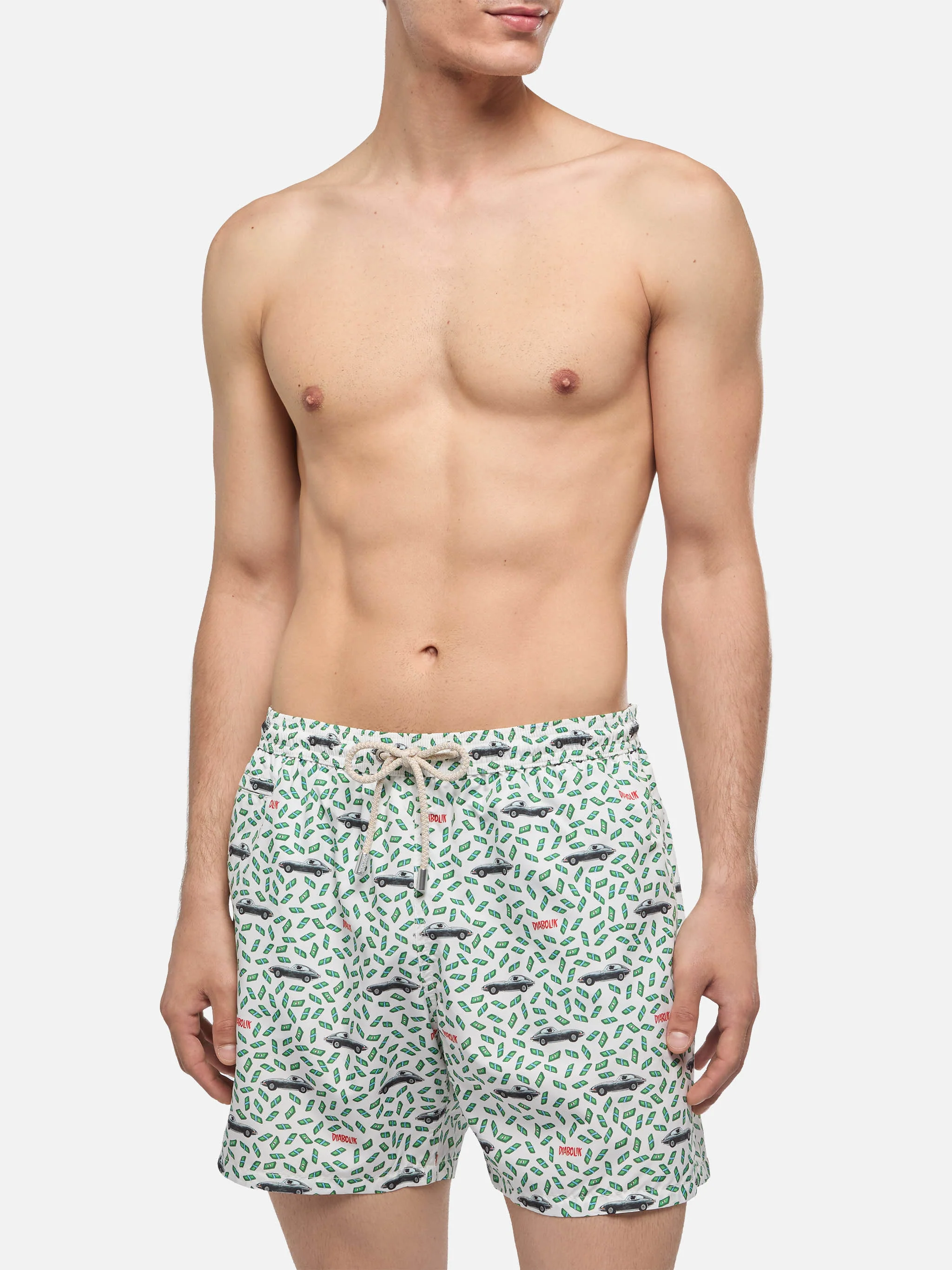 Man light fabric swim shorts with car and money print | DIABOLIK SPECIAL EDITION - Image 3