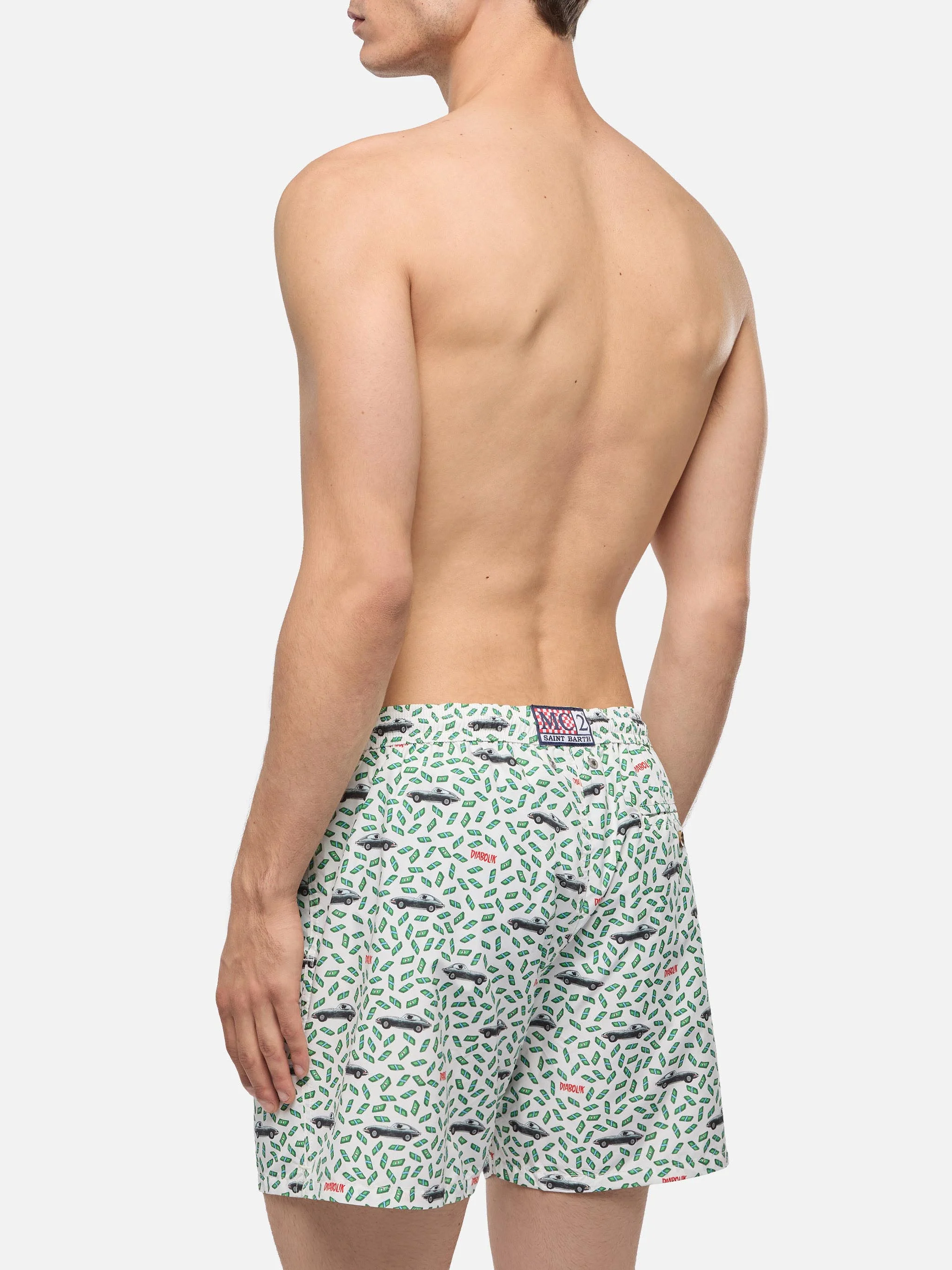 Man light fabric swim shorts with car and money print | DIABOLIK SPECIAL EDITION - Image 4