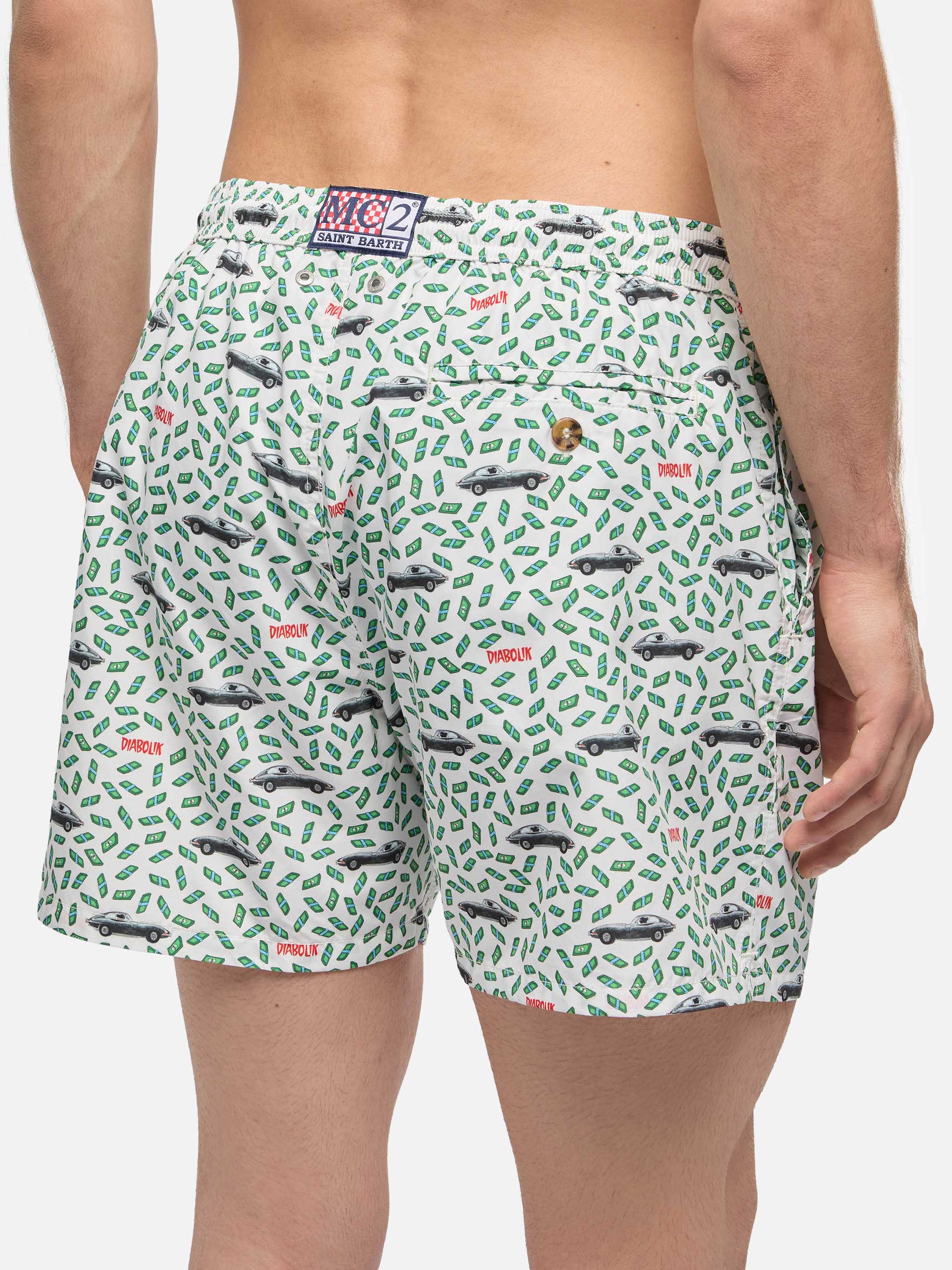 Man light fabric swim shorts with car and money print | DIABOLIK SPECIAL EDITION - Image 5