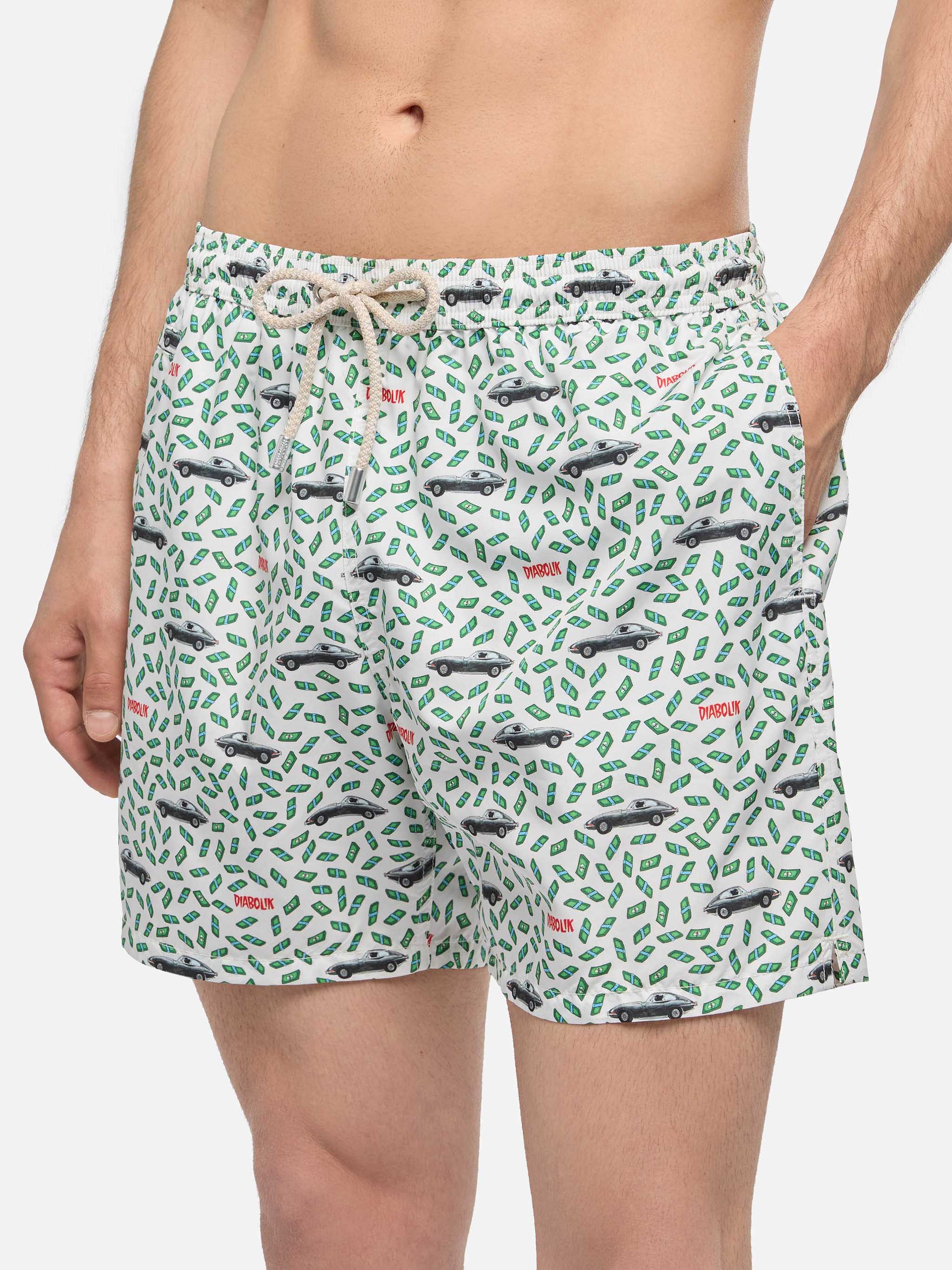 Man light fabric swim shorts with car and money print | DIABOLIK SPECIAL EDITION - Image 6