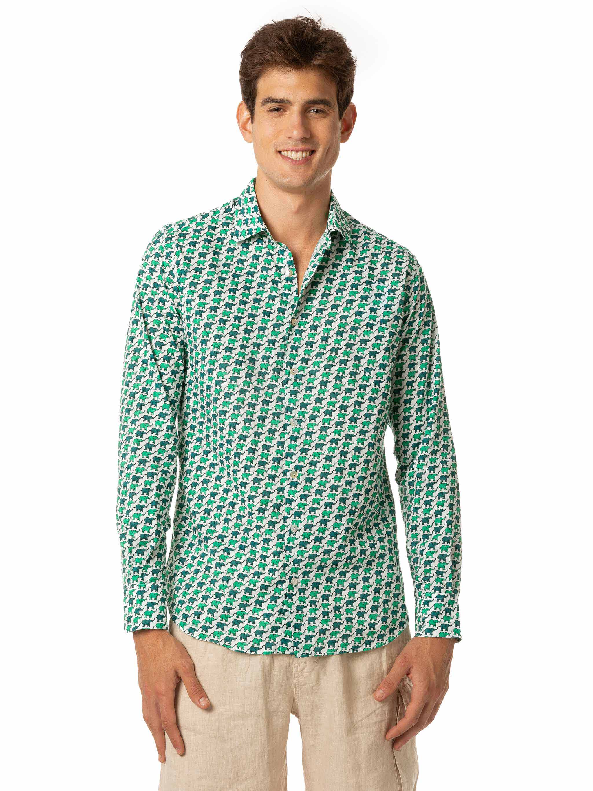 Man muslin cotton Sikelia shirt with elephant print - Image 3