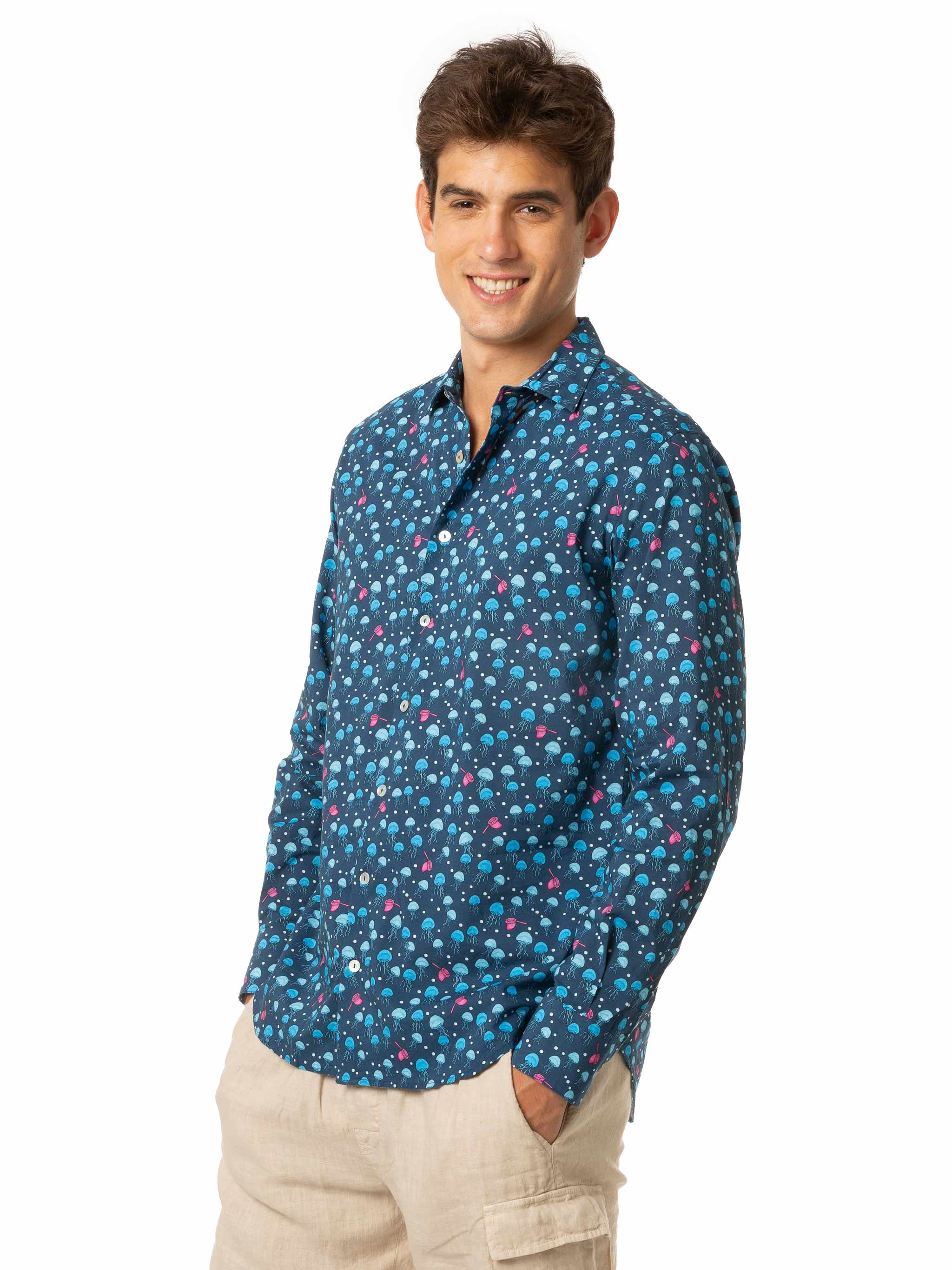 Man muslin cotton Sikelia shirt with jellyfish print - Image 3