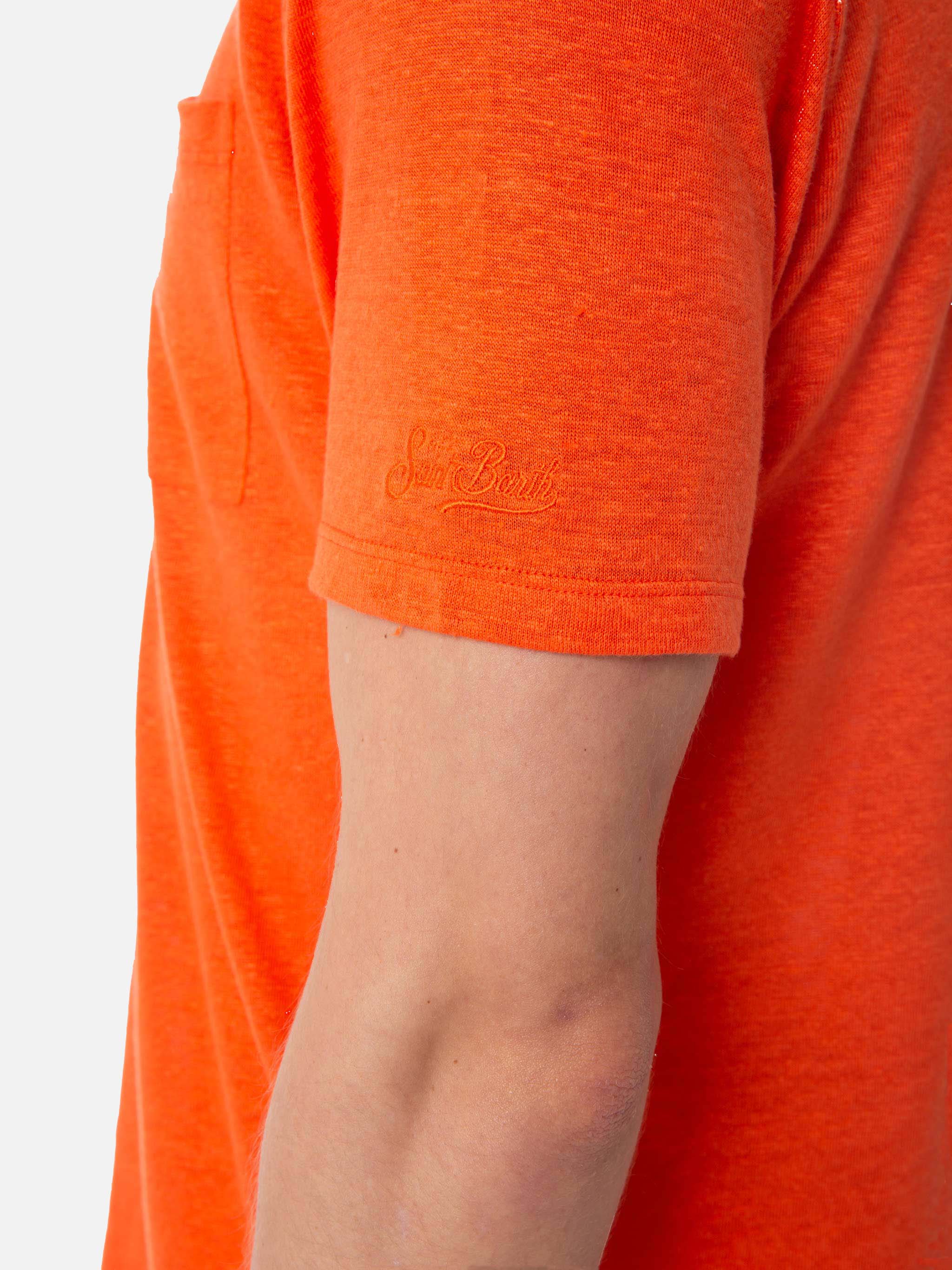 Man orange linen jersey t-shirt - Image 3