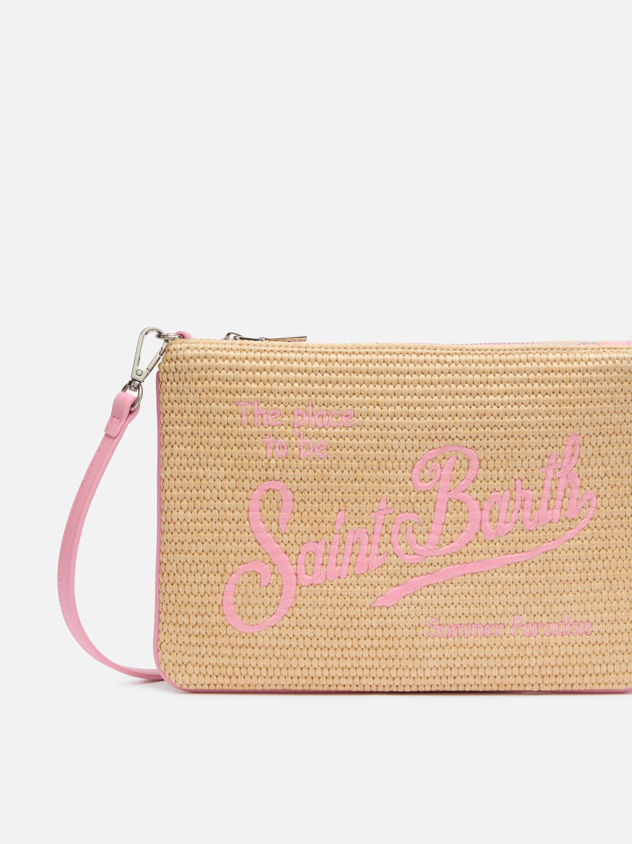 Parisienne Straw effect pouch bag with pink details - Image 3