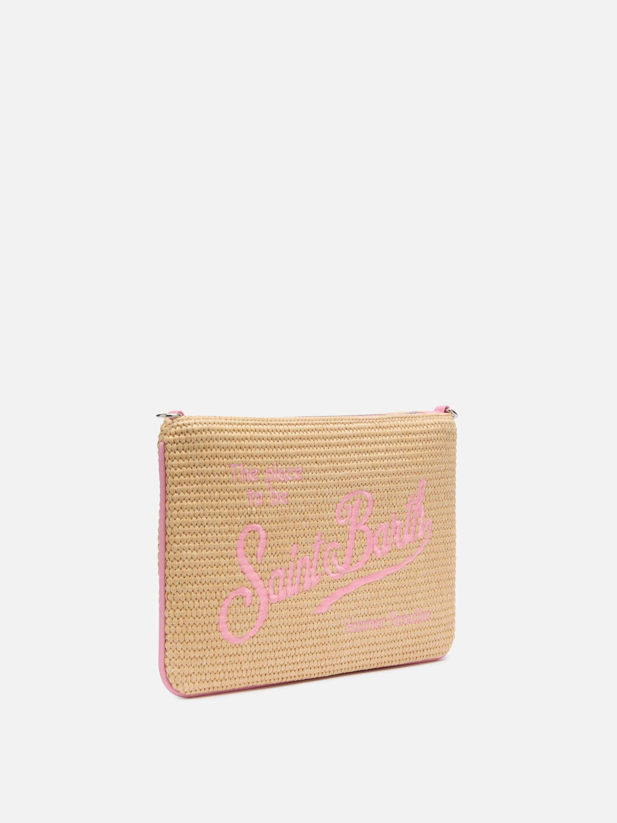 Parisienne Straw effect pouch bag with pink details - Image 4