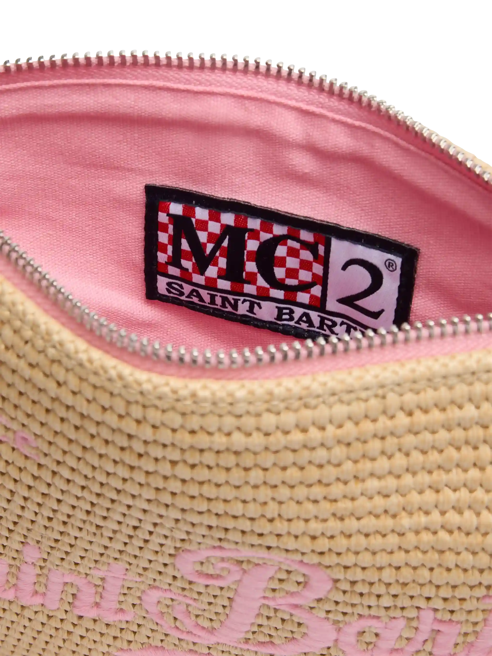 Parisienne Straw effect pouch bag with pink details - Image 5