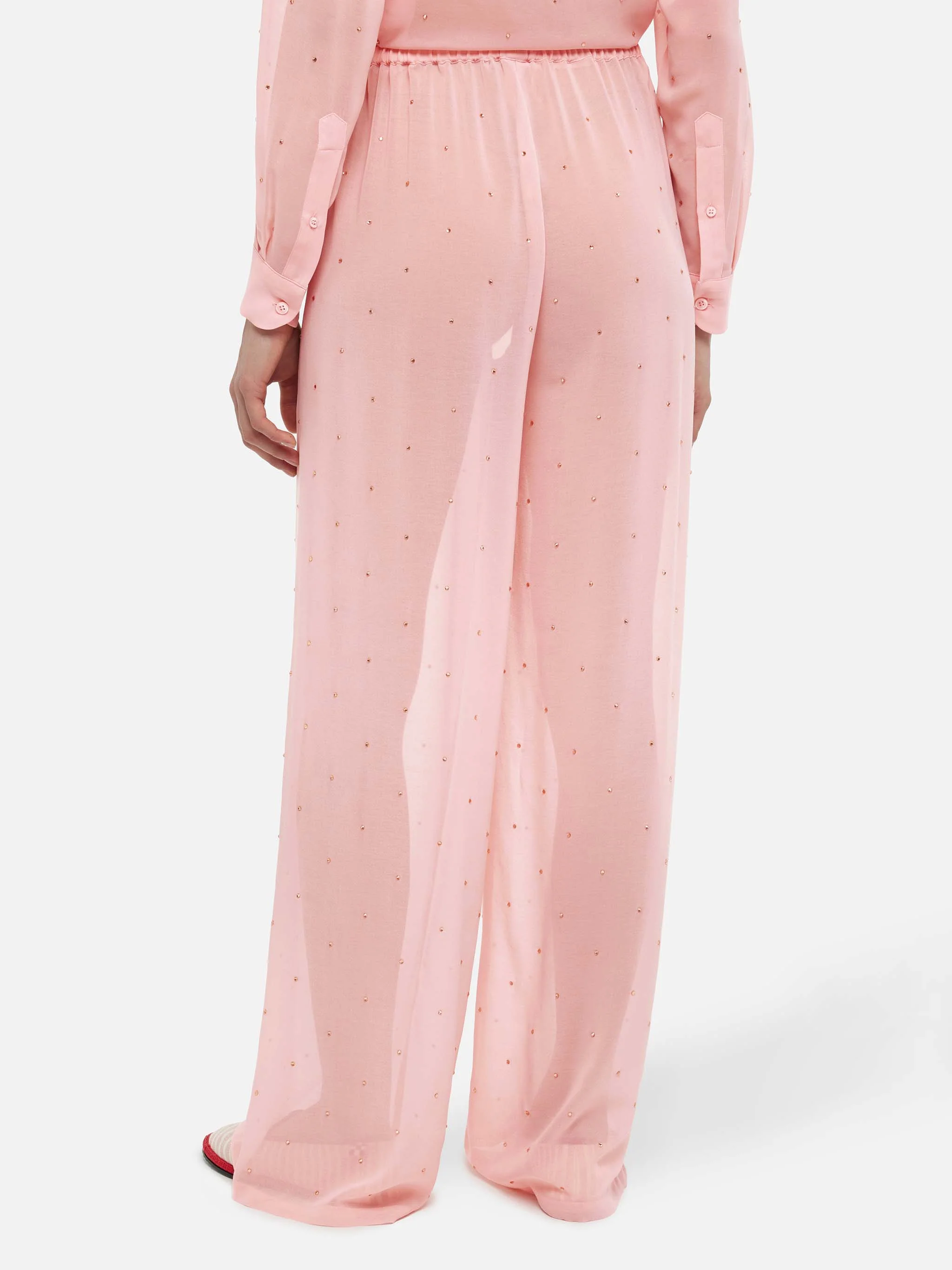 Amalia pink wide-leg georgette trousers with rhinestone embellishment - Image 3