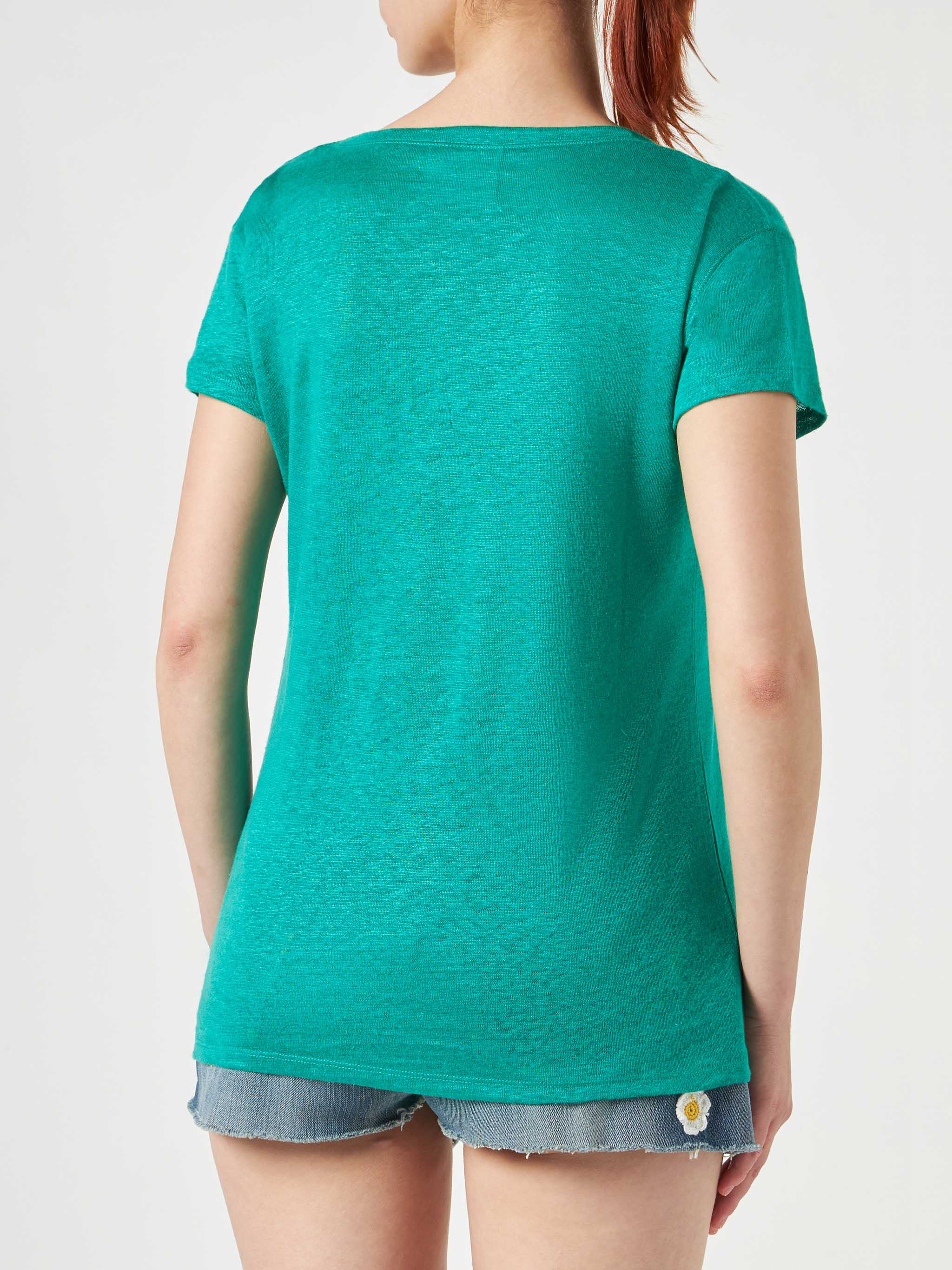 Woman green linen t-shirt - Image 3