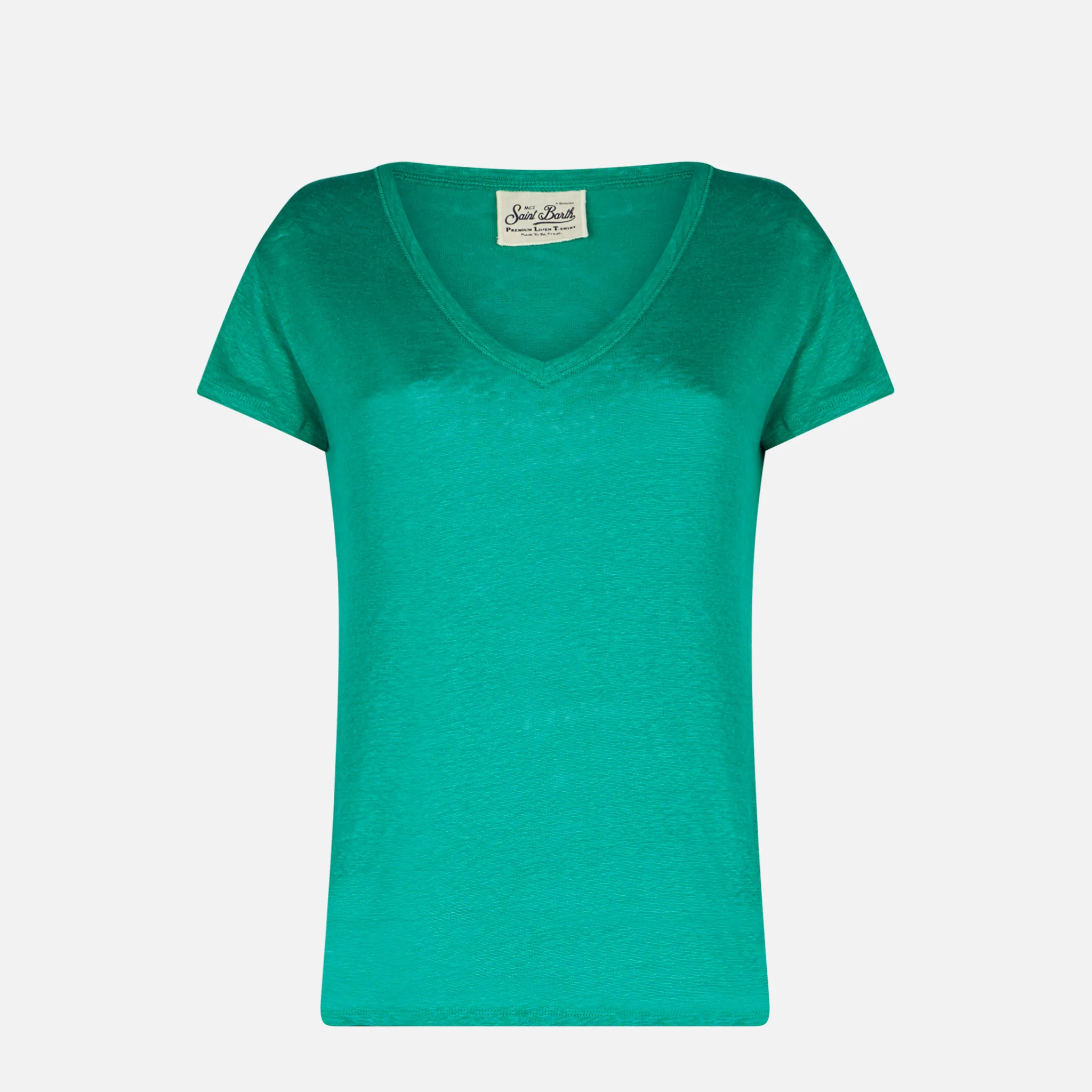 Woman green linen t-shirt - Image 4