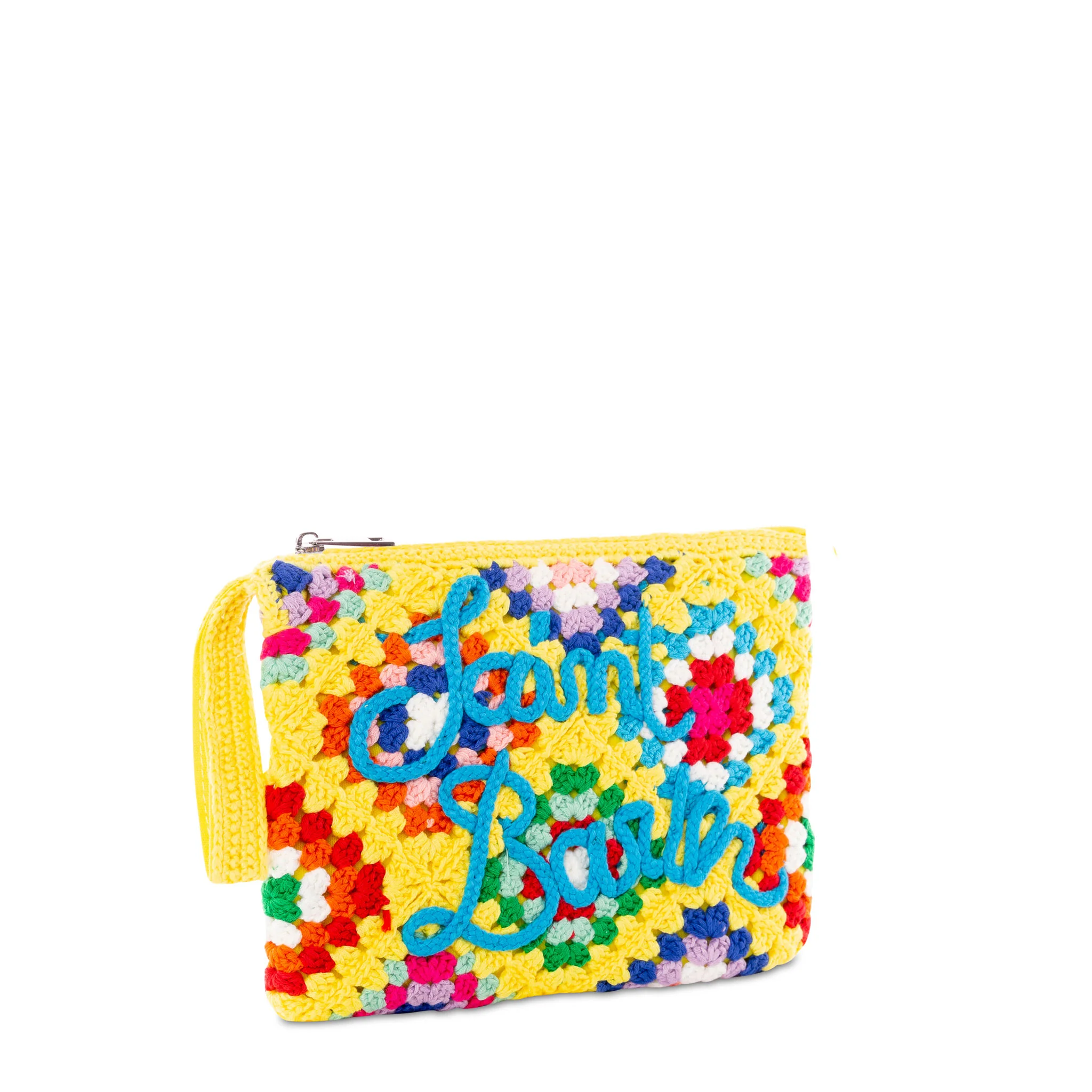Parisienne yellow crochet pouch bag with Saint Barth embroidery - Image 3